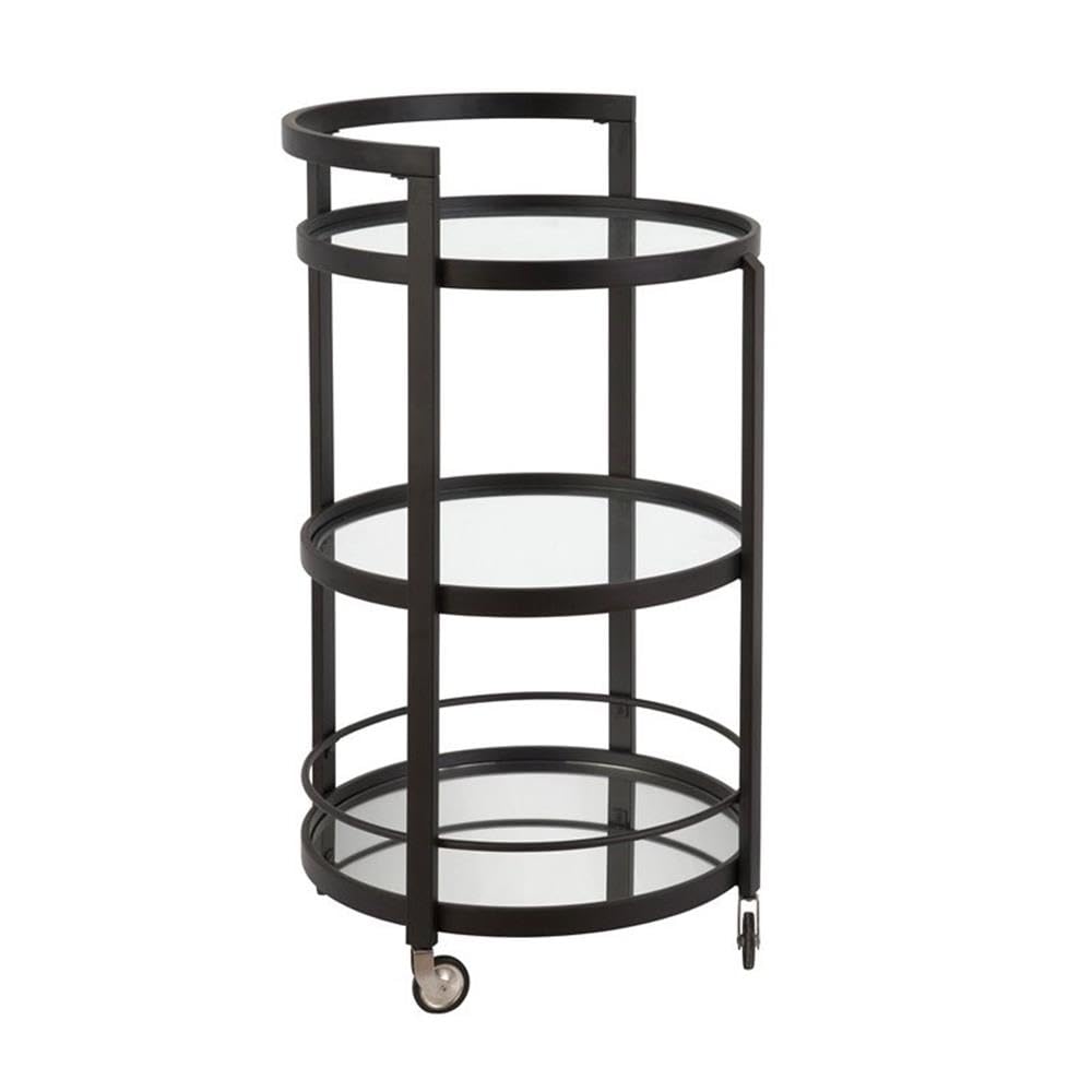 Contemporary Round Bar Cart with Mirrored Glass
