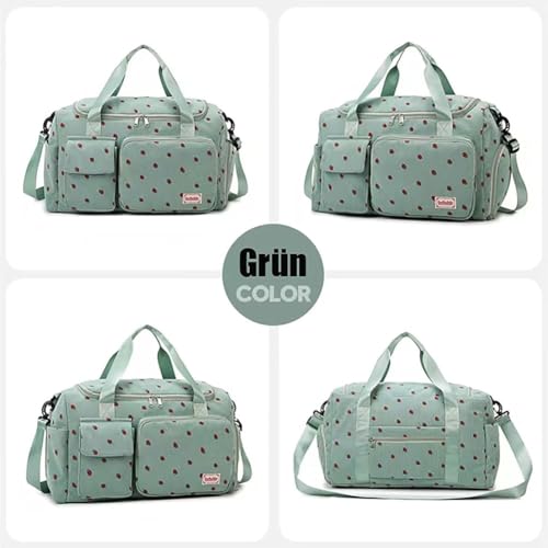 Corduroy Strawberry Duffel Bag with Wet Pockect & Shoe Compartment, Carry-on Tote Crossbody Bag for Women3