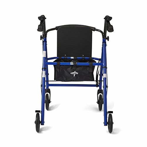 Medline Steel Foldable Adult Transport Rollator Mobility Walker With 6” Wheels, Blue #TOP5