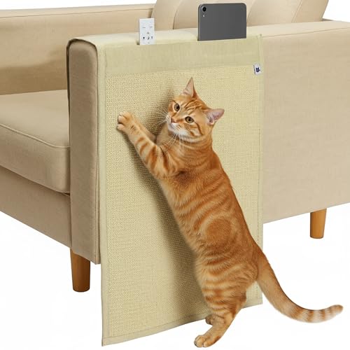 Image of The Cat Ladies Cat Scratch Furniture Protector Mat - Couch Protector from Claws - Anti Scratch Furniture Protectors from Cats Scratching - Sisal Scratcher Pad with Pocket - Beige