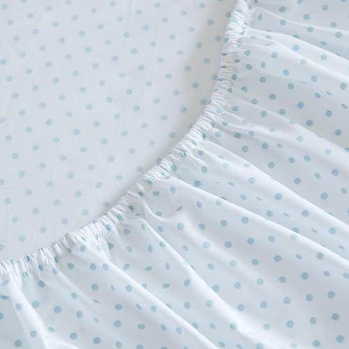 Image of Martha Stewart - Twin XL Size Sheet Set, Breathable Cotton Percale Bedding with Matching Pillowcase, Fully Elastic Fitted Sheet, Deep Pocket, Crisp & Cooling All-Season Comfort (Polka Dot Blue)