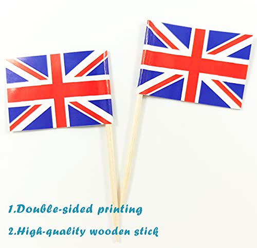 JBCD 100 Pcs United Kingdom UK Flag Toothpicks British Flags Cupcake Toppers Decorations, Cocktail Toothpick Flag Cake Topper Picks Mini Small Flag Cupcake Pick Sticks