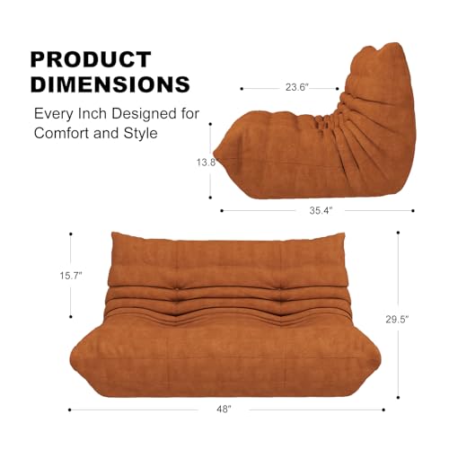 Full Foam Loveseat Sofa,Adults Bean Bag Chairs Floor Couch with Soft Waterproof Fabric,Armless Fireside Lounge Chair for Living Room,Apartment and Office (DarkOrange)