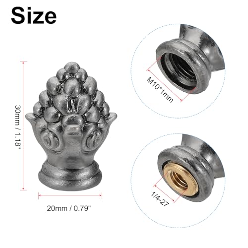 Image of PATIKIL 30 x 20mm Lamp Finials Caps Knob, 2 Set Solid Lamp Shade Top Decoration Screw Cap Nuts with Brass Reducing Adapter for Table Lamps Floor Lamps, Dark Gray