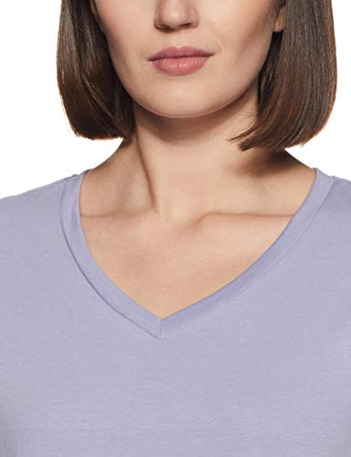 Image of Enamor Short Sleeve Regular Length Pull On Basic V Neck T-Shirt for Women - Slim Fit, Soft and Breathable Stretch Cotton - E067