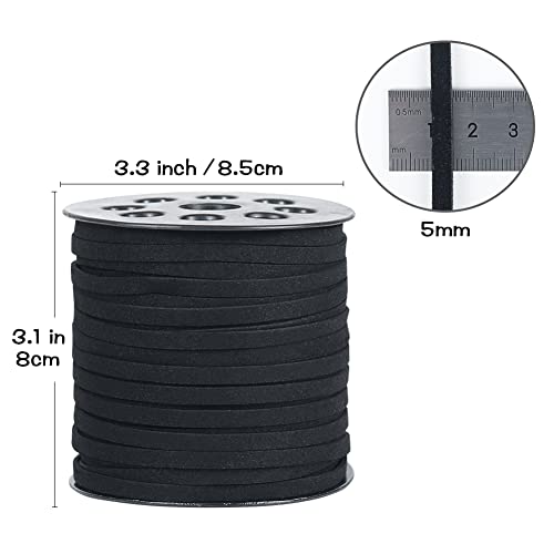 Cordón de gamuza de 5 mm plano, tira de piel sintética negra para hacer collares 6