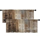 LALILO Brown Grey Valances for Windows 2 Pack, Abstract Art Valance Curtains, Modern Decorative Valance Rod Pocket Window Treatments for Living Room, Bedroom, Kitchen, 52' W x 18' L