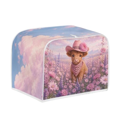 Image of Talayituse Lavender Daisy Highland Cattle Print 2 Slice Toaster Dust Covers Kitchen Small Appliance Cover, Stain Resistant Dust Protection Bread Machine Cover with Top Handle, S