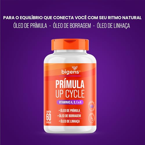 Prímula Up Cycle, Óleo de Prímula, Óleo de Linhaça, Vitamina A, D, E e K, 60 cápsulas, Bigens (Unida