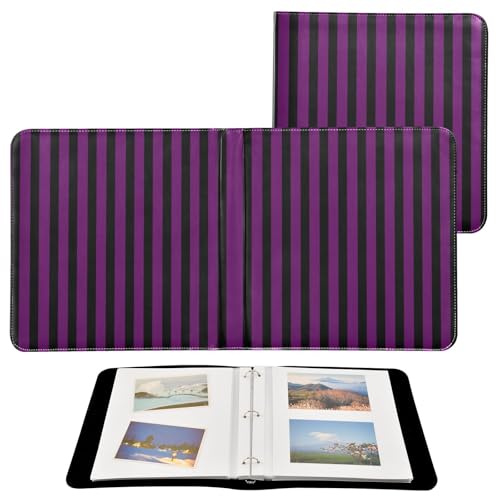 Álbum de fotos DIY con adhesivo, cubiertas de cuero PU rayas negras y moradas, encuadernación de 3 anillos, 40 páginas, 8x10 para recuerdos miniatura 2