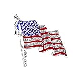 Rhinestone Waving USA Flag Brooch Pin for Women Silver Tone Fashion Crystal 4th of July American Patriotic Medal Blue Red Enamel Brooches Dress Accessories Veterans Independence Memorial Day Jewelry