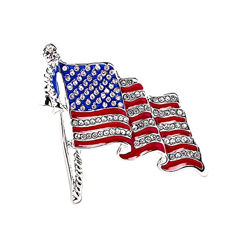 Rhinestone Waving USA Flag Brooch Pin for Women Silver Tone Fashion Crystal 4th of July American Patriotic Medal Blue Red Enamel Brooches Dress Accessories Veterans Independence Memorial Day Jewelry