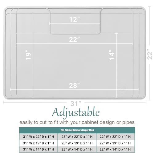 Image of The Original Under Sink Mat - Silicone Waterproof mat, Trimmable, Easy to Clean, Kitchen cabinet liner, Under sink protector mats, Drip Tray with Lip - 31 inch x 22 inch or smaller