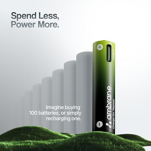 Image of Ambrane AAA Type C Rechargeable Batteries, Pack of 2, 740mAh Lithium Ion Battery, Charge with Any Type C Cable & Adapter, No Separate Charger Required, Save Environment & Money (Reneo, Green)