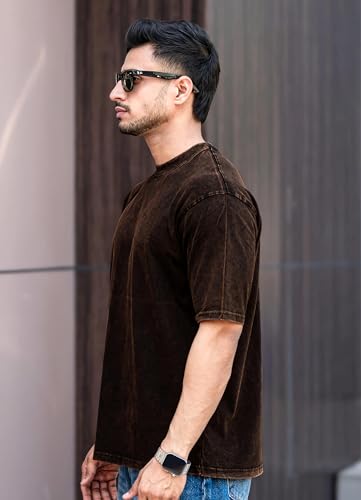 Image of boffi ... 100% Cotton Oversized T-Shirt Unisex Drop Shoulder Optical Washed Street Look Black Pack of 1