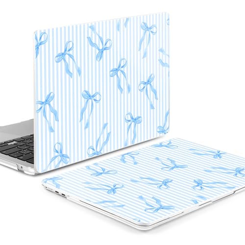 Image of MEEgoodo Case for M5 /M4 /M3 /M2 MacBook Air 13 inch 2026 2025 2024 2022, Fit Model A3449 /A3240 /A3113 /A2681, Case Compatible with MacBook Air 13.6-inch, Blue Stripes&Bows