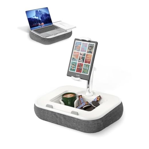 Viozon Kindle Pillow Stand Holder, Phone Holder for Bed, Laptop Lap Desk with Mouse Pad,Compatible with 4.7-13" Kindle/Tablet/Phone,10-15" Laptop, Snack Bowl&Cup Attachment&Detachable 360°Stand Arm