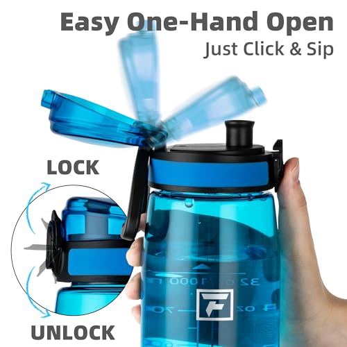 Image of Fanhaw 32 oz Clear Plastic Water Bottle, BPA Free Leakproof Tritan Sports Water Bottle with Chug Lid, Wide Mouth Reusable Bottle for Gym, Travel, School & Office (Classic Blue)