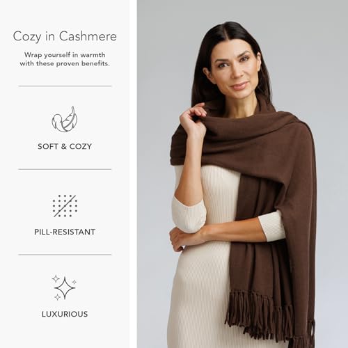 Fishers Finery Women's 100% Cashmere Knit Shawl Wrap with Fringe | Oversized 78” long by 28” wide3