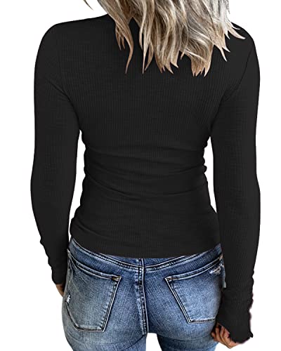 Women Casual Long Sleeve Tunic Tops V-Neck T Shirts Criss Cross Ribbed Casual Tee Slim Fitted Fall Blouse2