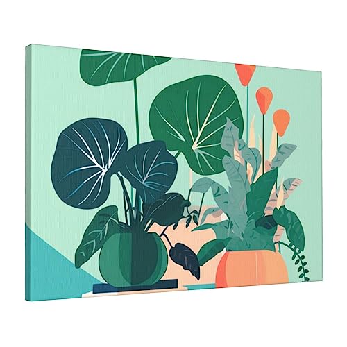 Toile plantes vertes en pot peinture decorative pour embellir un mur vide