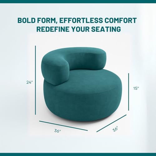 Image of Modern Round Accent Chair, Teal Bookley Fabric, High Density Foam Cushion, Pinewood Frame, Contemporary Style for Living Room Bedroom Office, 36 inchx36 inchx24 (Teal Blue)