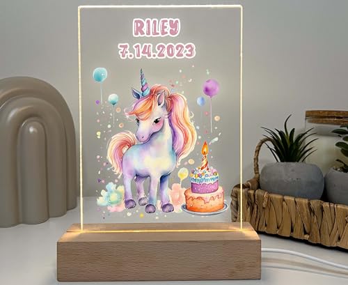 Lámpara de noche unicornio LED personalizada con base de madera miniatura 6