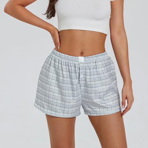 Image of Womens Boxer Shorts Gingham Y2k Pajama Cute Plaid Striped Print Lounge Sleep Shorts