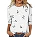 Xmiral Camicetta da Donna Casual con Stampa a Farfalla o Collo con Maniche a Tre Quarti Casacca Elegante Taglia (M,Bianco)