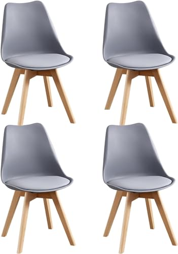 HJhomeheart Juego de 4 Sillas de Comedor, Patas de Madera Maciza, Cojín de Silla Extraíble, Silla de Cocina, Silla Moderna (Gris-4)
