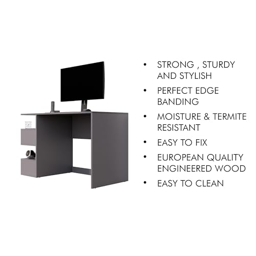 Image of Bniture Wooden Study Table for Home | Engineered Wood Study Table with Side Storage Shelf | Multi Purpose Computer Desk for Writing & Study | Laptop Table for Study Room & Office | Slate Grey