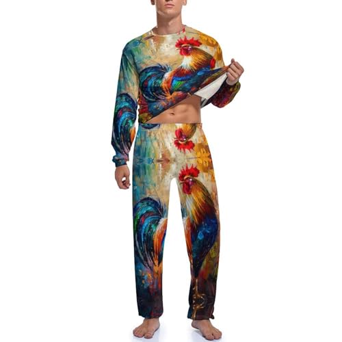 Rooster Art Painting Men's Pajama Set Long Sleeve Sleepwear Loungewear Comfy Pj Sets2