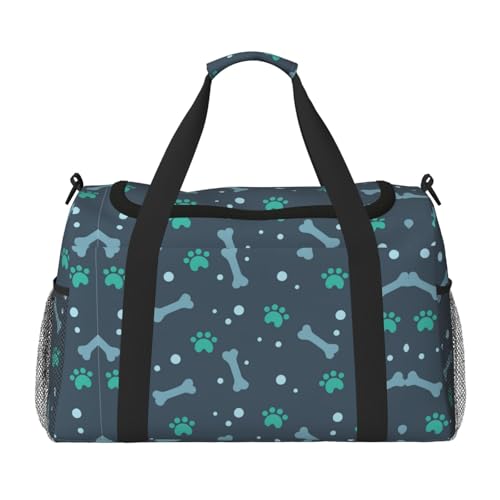 Bolsa de viaje grande, plegable e impermeable con estampado de huesos y huellas