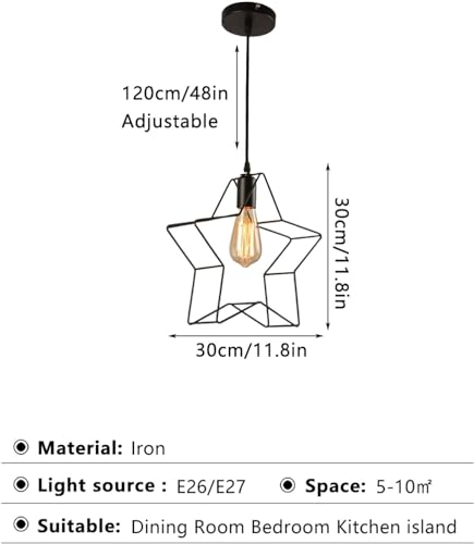 Pentagramme abat-jour suspension style industriel fer noir réglable