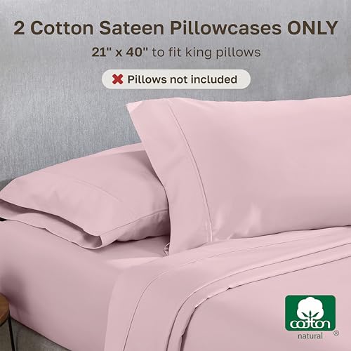Image of California Design Den King Size Pillowcase Set - 400 Thread Count, 100% Cotton Sateen, Set of 2 Pillow Covers, Soft and Breathable - Pink