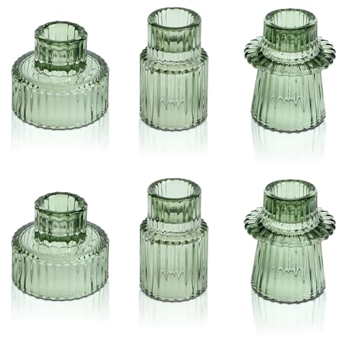 Cnwinu Juego de 6 portavelas de cristal, 2 en 1, transparentes, portavelas para velas de varilla, portavelas pequeñas, para bodas, decoración de mesa, mesa de comedor, fiesta, Navidad, Adviento, salón