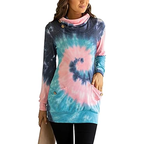 Levaca Womens Tie Dye Long Sleeve Cowl Neck Casual Tunic Tops With Pockets, Zb-tie Dye 01, Medium Cover