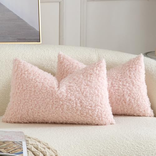 Yaertun Lot de 2 Housses de Coussin Décorative en Fausse Fourrure Taie d'oreiller en Sherpa Bouclé Douces et Duveteuses Coussin pour Canapé Sofa Lit et...