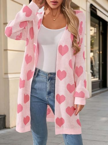 Image of Oversized Long Cardigan Sweaters for Women Cute Heart Fall Coats Outfits