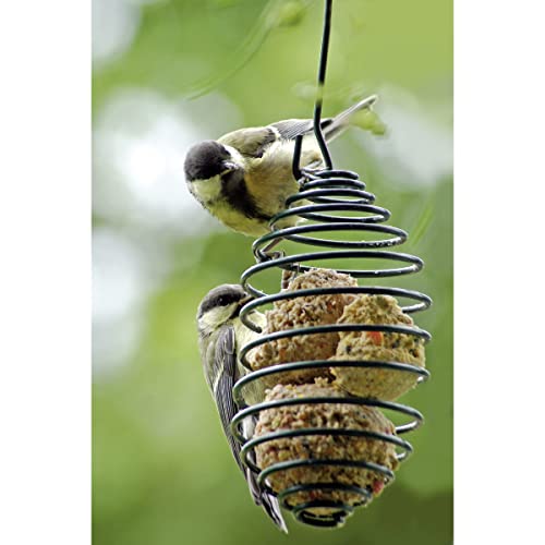 dobar® Meisenknödelhalter - Futterspirale für Meisenknödel - Vogelfutterspender aus Metall - Futtersäule für Wildvögel für Garten/Terrasse/Balkon - Ø 7,5 x 11 (26,5) cm - Grün