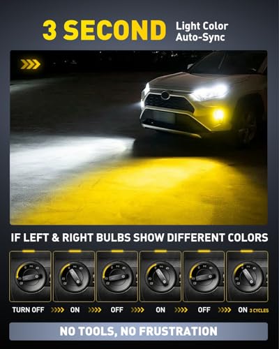 Image of AUXITO 80,000LM H11 /H8 LED Switchback Bulbs, 1:1 Mini Size H11 LED Fog Light Bulbs, 6500K & 3000K Dual Color Driving Lamps, No Polarity Plug-and-Play, 60,000H Lifetime