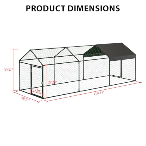 120"x40"x40" Large Chicken Coop, 3 Compartments Chicken Run with 2 Doors & Waterproof Cover, Walk in Poultry Cage for Hen, Rabbit, Duck, Goose, Black - Image 3