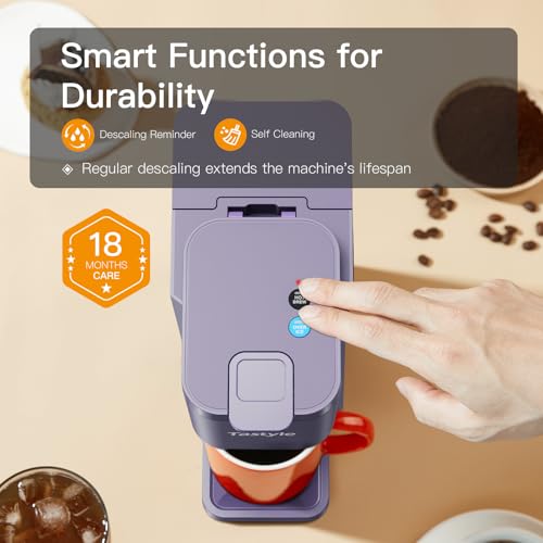 Image of Tastyle Mini Hot and Iced Coffee Maker Single Serve, for K Cup and Ground, 6 to 14 Oz Brew Sizes, with Recipe Book, for Home, Travel, RV, Office and Dorm, Violet