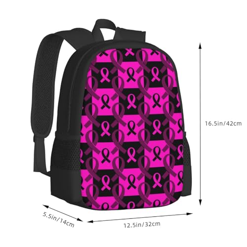 Breast Cancer Awareness Pink Ribbon Backbags Large Adjustable Backpack Lightweight Daypack for Men Women 16.5 Inches3