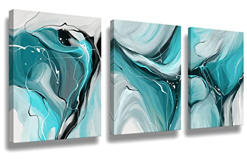 Canvas Painting Abstract Wall Art Teal Wall Art Living Room Canvas Wall Art Bedroom Wall Art Bathroom Wall Art Abstract Watercolor Home Decor Kitchen Poster Art 12X16 Inch/Set Of 3,Wall Decor Painting #TOP6