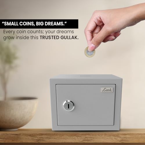 Image of Link Smart 2 Litres Gullak Safe Locker for Home & Office| 3-Year Warranty| Mechanical Key, CRCA Material, Laser Cut Design| Vibrant Saaving Bank|Weight : 0.9 Kg| Acoustic Grey