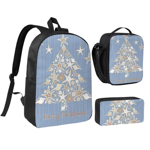 Sac à dos d'écolier EdWal avec trousse scolaire et sac isotherme coquillage de Noël