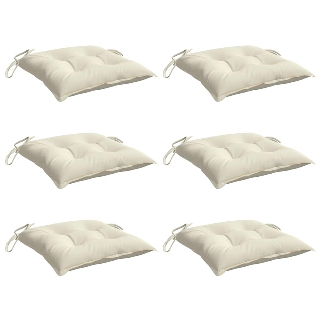 vidaXL Lot de 6 Coussins de Chaise, Galette de Siège avec Jeux de Cordes, Coussin d'Extérieur Imperméable, Blanc Crème 50x50x7 cm Tissu Oxford