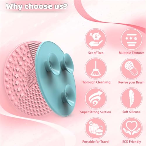 2 Stück Silikon-Make-up-Pinsel-Reiniger-Pad, YalsFTY Reinigungsmatte mit Saugnapf (rosa und blau)