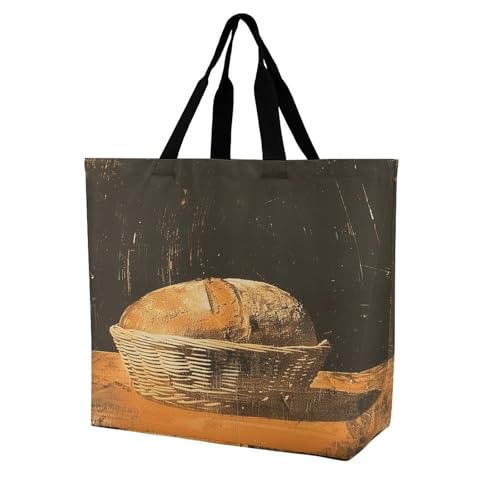Women's Multi-Functional Shopping Bag，Bread in Basket Printing Messenger Bag Shoulder Bag for Travel, Work, Shopping & Parties with Inner Pocket, Grocery Bag Lightweight & Water-Resistant